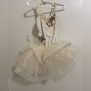 Weissman Cream Ballet Tulle Dress with Floral Appliqués
